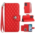 For Motorola Moto G 5G 2023 Rhombic Texture Flip Leather Phone Case with Lanyard(Red)