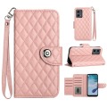 For Motorola Moto G 5G 2023 Rhombic Texture Flip Leather Phone Case with Lanyard(Coral Pink)