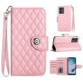 For Motorola Moto G 5G 2023 Rhombic Texture Flip Leather Phone Case with Lanyard(Pink)