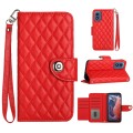 For Motorola Moto G Play 4G 2024 Rhombic Texture Flip Leather Phone Case with Lanyard(Red)