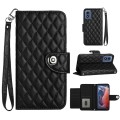 For Motorola Moto G Play 4G 2024 Rhombic Texture Flip Leather Phone Case with Lanyard(Black)