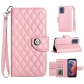 For Motorola Moto G Play 4G 2024 Rhombic Texture Flip Leather Phone Case with Lanyard(Pink)