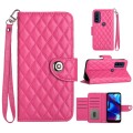For Motorola Moto G Power 2022 Rhombic Texture Flip Leather Phone Case with Lanyard(Rose Red)