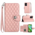 For Motorola Moto G Power 2023 Rhombic Texture Flip Leather Phone Case with Lanyard(Coral Pink)