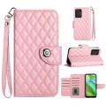 For Motorola Moto G Power 2023 Rhombic Texture Flip Leather Phone Case with Lanyard(Pink)