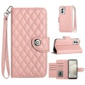 For Motorola Moto G Power 5G 2024 Rhombic Texture Flip Leather Phone Case with Lanyard(Coral Pink)