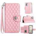For Motorola Moto G Power 5G 2024 Rhombic Texture Flip Leather Phone Case with Lanyard(Pink)