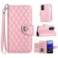 For Motorola Moto G Stylus 5G 2022 Rhombic Texture Flip Leather Phone Case with Lanyard(Pink)