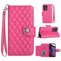 For Motorola Moto G Stylus 5G 2023 Rhombic Texture Flip Leather Phone Case with Lanyard(Rose Red)