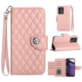 For Motorola Moto G Stylus 5G 2023 Rhombic Texture Flip Leather Phone Case with Lanyard(Coral Pink)