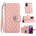 For Motorola Moto G Stylus 4G 2022 Rhombic Texture Flip Leather Phone Case with Lanyard(Coral Pink)