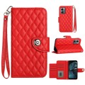 For Motorola Moto G14 Rhombic Texture Flip Leather Phone Case with Lanyard(Red)