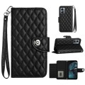 For Motorola Moto G14 Rhombic Texture Flip Leather Phone Case with Lanyard(Black)