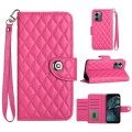 For Motorola Moto G14 Rhombic Texture Flip Leather Phone Case with Lanyard(Rose Red)