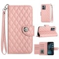 For Motorola Moto G14 Rhombic Texture Flip Leather Phone Case with Lanyard(Coral Pink)