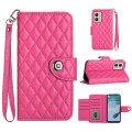 For Motorola Moto G53 / G23 / G13 Rhombic Texture Flip Leather Phone Case with Lanyard(Rose Red)