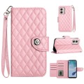 For Motorola Moto G53 / G23 / G13 Rhombic Texture Flip Leather Phone Case with Lanyard(Pink)