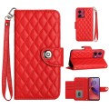 For Motorola Moto G84 Rhombic Texture Flip Leather Phone Case with Lanyard(Red)