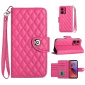 For Motorola Moto G84 Rhombic Texture Flip Leather Phone Case with Lanyard(Rose Red)