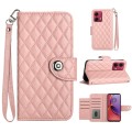 For Motorola Moto G84 Rhombic Texture Flip Leather Phone Case with Lanyard(Coral Pink)