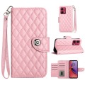 For Motorola Moto G84 Rhombic Texture Flip Leather Phone Case with Lanyard(Pink)