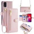 For Itel A48 Sheep Texture Cross-body Zipper Wallet Leather Phone Case(Pink)