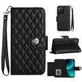 For Xiaomi 13T / 13T Pro Rhombic Texture Flip Leather Phone Case with Lanyard(Black)