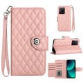 For Xiaomi 13T / 13T Pro Rhombic Texture Flip Leather Phone Case with Lanyard(Coral Pink)