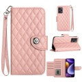 For Xiaomi Poco F5 / Redmi Note 12 Turbo Rhombic Texture Flip Leather Phone Case with Lanyard(Coral