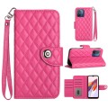 For Xiaomi Redmi 12C / 11A / Poco C55 Rhombic Texture Flip Leather Phone Case with Lanyard(Rose Red)