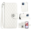 For Xiaomi Redmi 12C / 11A / Poco C55 Rhombic Texture Flip Leather Phone Case with Lanyard(White)