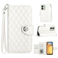 For Xiaomi Redmi 13C 4G Rhombic Texture Flip Leather Phone Case with Lanyard(White)