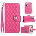 For Xiaomi Redmi Note 12 4G Rhombic Texture Flip Leather Phone Case with Lanyard(Rose Red)