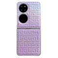 For Huawei P50 Pocket Pearlescent Paint Gradient Geometric Leather Phone Case(Purple)