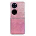 For Huawei P50 Pocket Pearlescent Paint Gradient Geometric Leather Phone Case(Pink)