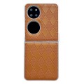 For Huawei P50 Pocket Pearlescent Paint Diamond Shaped Checkered Leather Phone Case(Brown)
