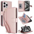 For iPhone 15 Pro Max Multi-Card Wallet RFID Leather Phone Case(Rose Gold)