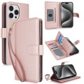 For iPhone 15 Pro Multi-Card Wallet RFID Leather Phone Case(Rose Gold)