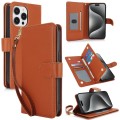 For iPhone 15 Pro Multi-Card Wallet RFID Leather Phone Case(Brown)