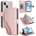 For iPhone 15 Plus Multi-Card Wallet RFID Leather Phone Case(Rose Gold)
