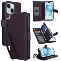 For iPhone 15 Plus Multi-Card Wallet RFID Leather Phone Case(Dark Purple)