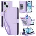 For iPhone 15 Multi-Card Wallet RFID Leather Phone Case(Light Purple)
