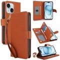 For iPhone 15 Multi-Card Wallet RFID Leather Phone Case(Brown)
