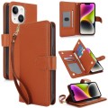 For iPhone 14 Plus Multi-Card Wallet RFID Leather Phone Case(Brown)