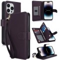 For iPhone 14 Pro Multi-Card Wallet RFID Leather Phone Case(Dark Purple)
