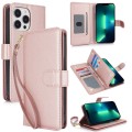 For iPhone 13 Pro Max Multi-Card Wallet RFID Leather Phone Case(Rose Gold)