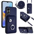 For OPPO A58/A58x/A1x/A2x Organ Card Bag Ring Holder Phone Case with Long Lanyard(Blue)