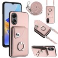 For OPPO A58/A58x/A1x/A2x Organ Card Bag Ring Holder Phone Case with Long Lanyard(Pink)