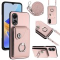 For OPPO A58 4G Global Organ Card Bag Ring Holder Phone Case with Long Lanyard(Pink)