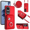 For OPPO Reno10/Reno10 Pro 5G Global Organ Card Bag Ring Holder Phone Case with Long Lanyard(Red)